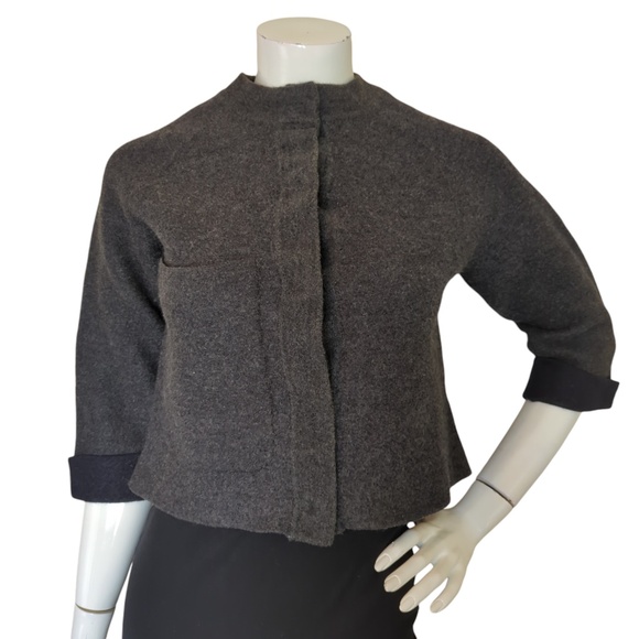 COS Grey Wool Blend Boiled Wool Cropped Sweater Jacket Stand Collar - Picture 2 of 13